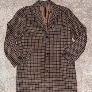 Like New Old Navy Wool Blend Soft Brushed Brown Plaid Coat Mens Size Large